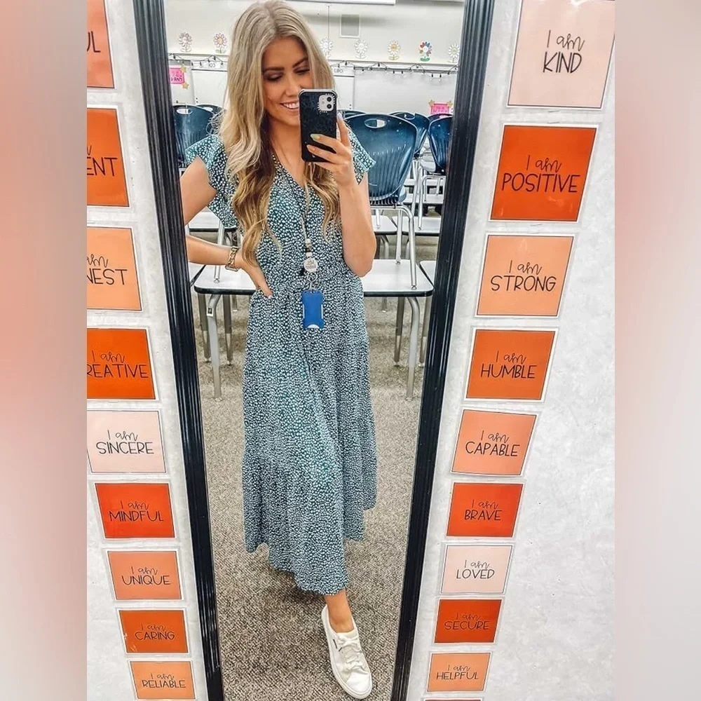 Pretty Garden Ruffle Sleeve Maxi Dress, Size Small - Picture 4 of 6